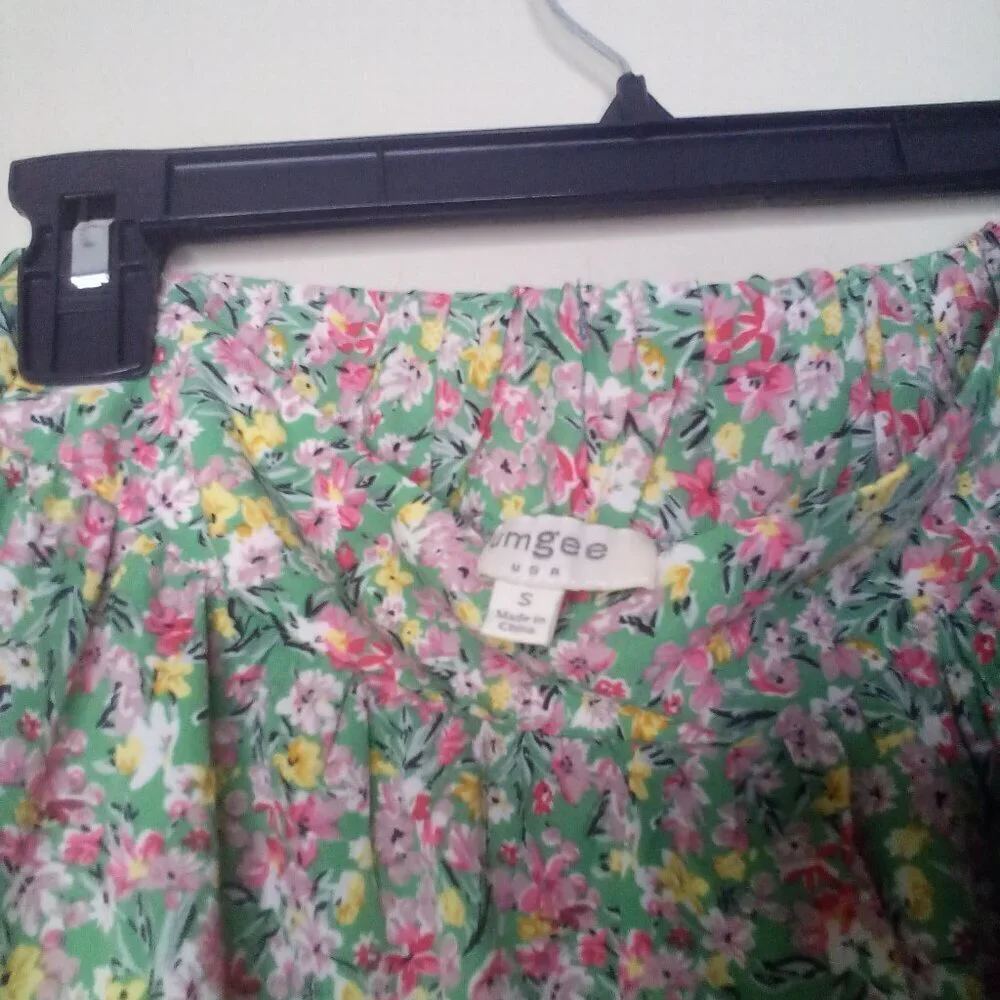 Umgee Skirt S Women Short Ruffle Pull On Elastic Back Waist Colorful Floral